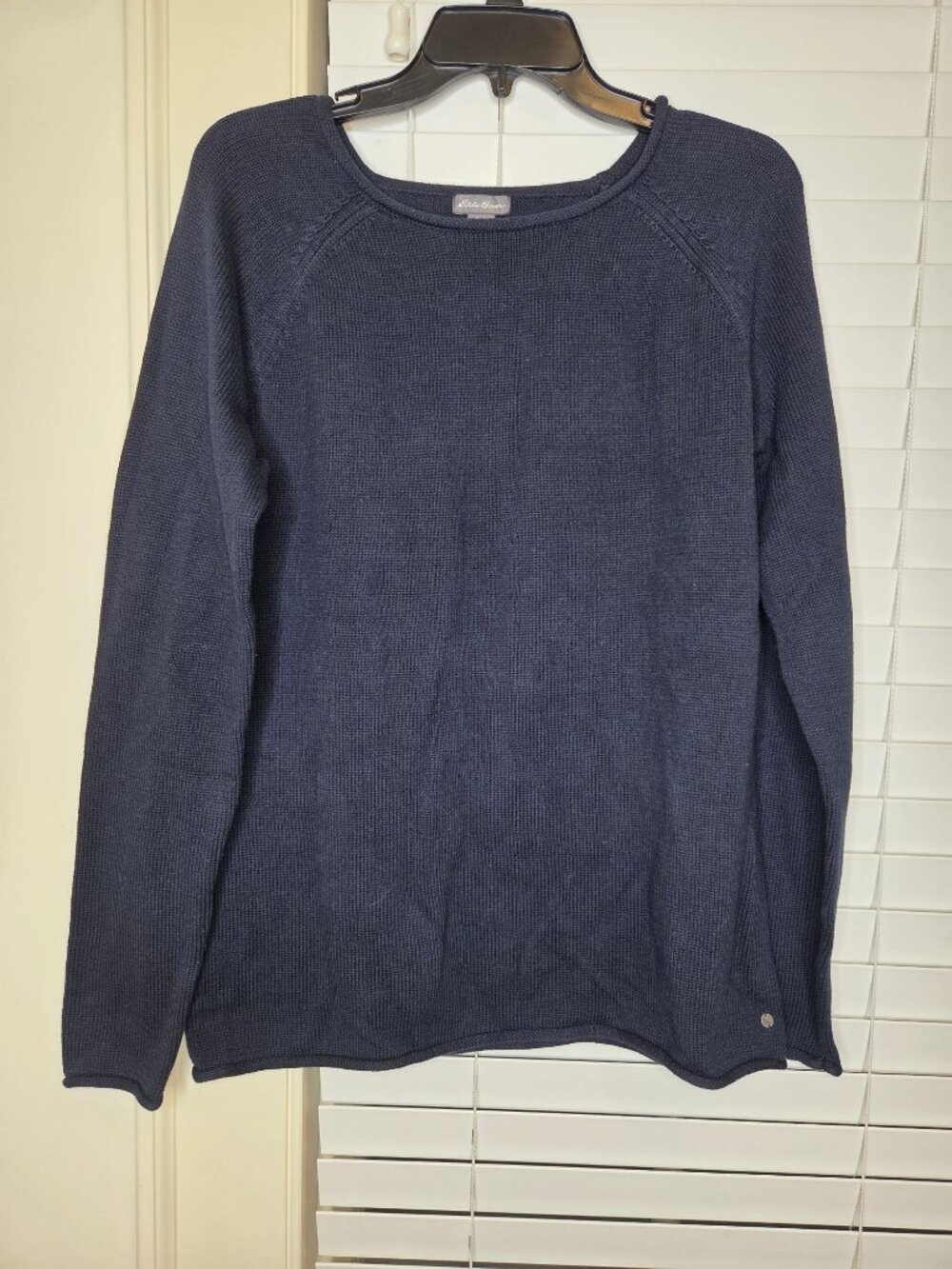 Eddie Bauer Womens Navy Blue roll neck Pullover Sweater L Cotton blend preppy